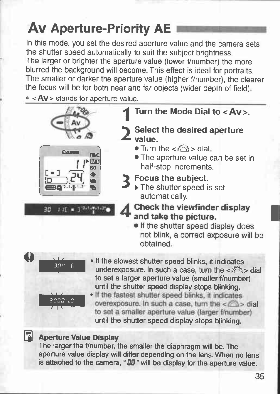 Av aperture-priority ae, Aperture-priority ae | Canon 3000 V User Manual | Page 35 / 48