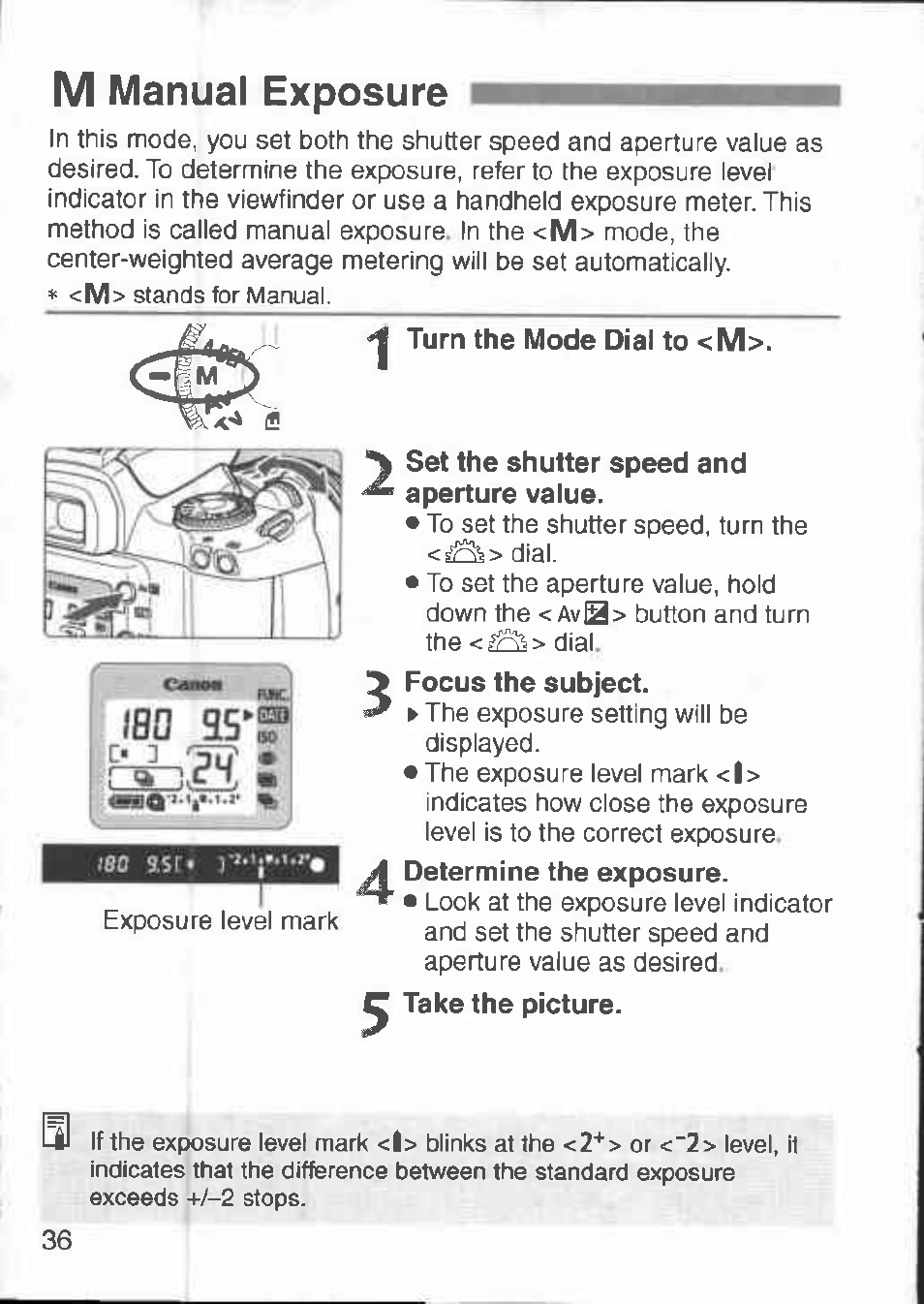 M manual exposure | Canon 3000 V User Manual | Page 36 / 48
