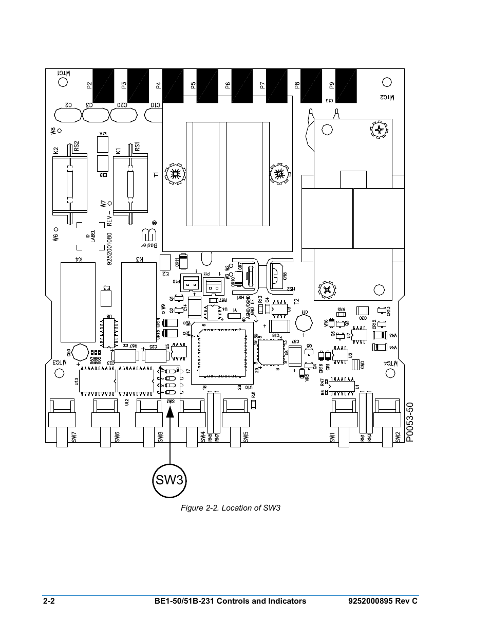 Figure 2-2. location of sw3 | Basler Electric BE1-50/51B-231 User Manual | Page 22 / 60