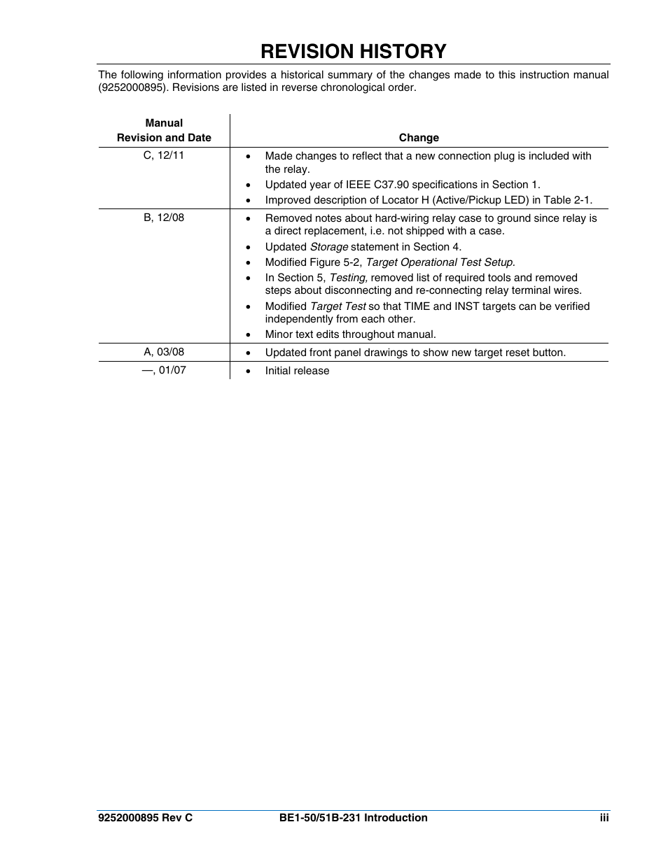 Revision history | Basler Electric BE1-50/51B-231 User Manual | Page 5 / 60