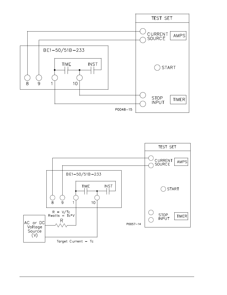 Figure 5-1. pickup and timing test setup -2, Figure 5-2. target operational test setup -2 | Basler Electric BE1-50/51B-233 User Manual | Page 38 / 60