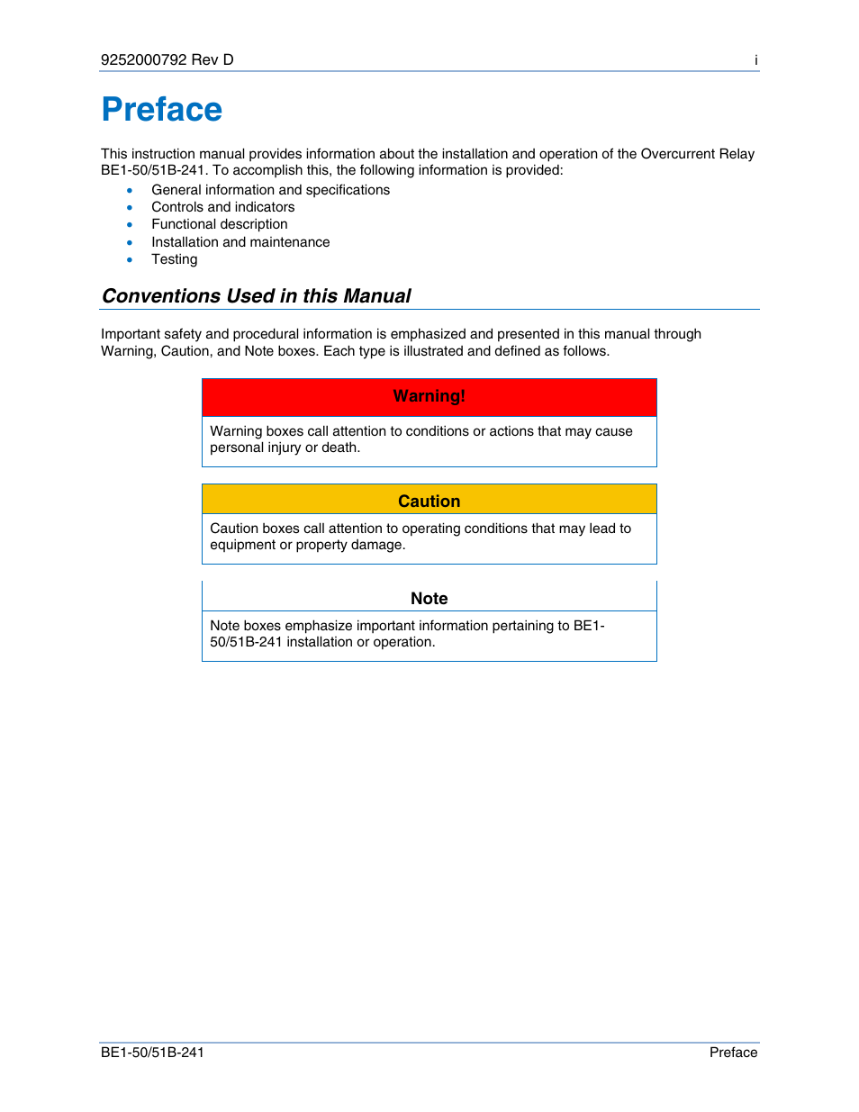 Preface, Conventions used in this manual | Basler Electric BE1-50/51B-241 User Manual | Page 3 / 52