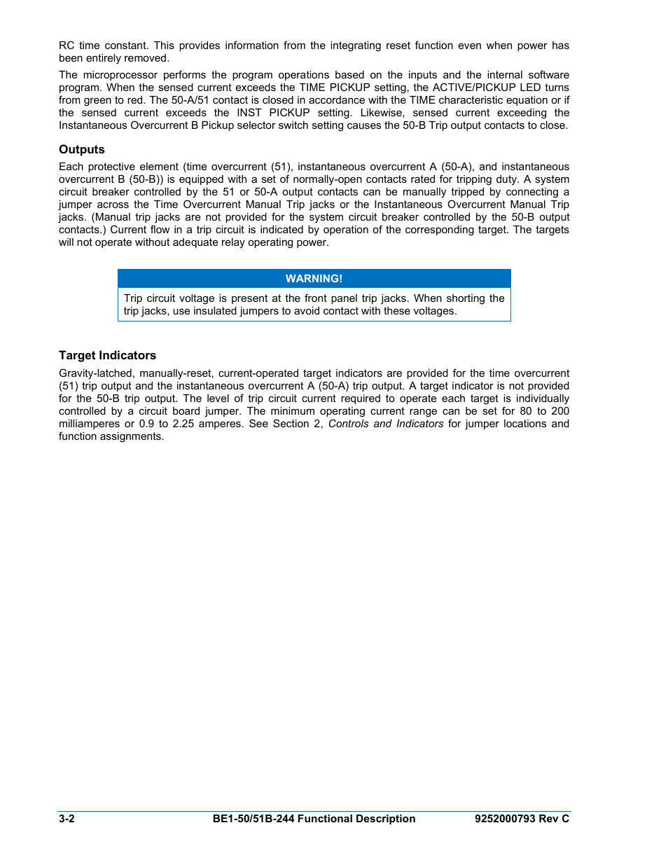 Outputs, Target indicators, Outputs -2 | Target indicators -2 | Basler Electric BE1-50/51B-244 User Manual | Page 26 / 64