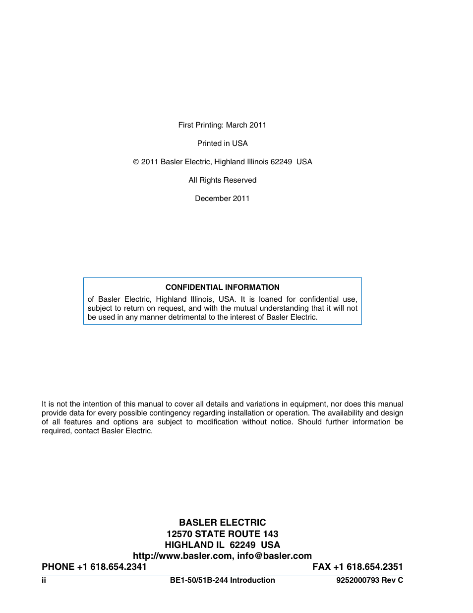 Basler Electric BE1-50/51B-244 User Manual | Page 4 / 64