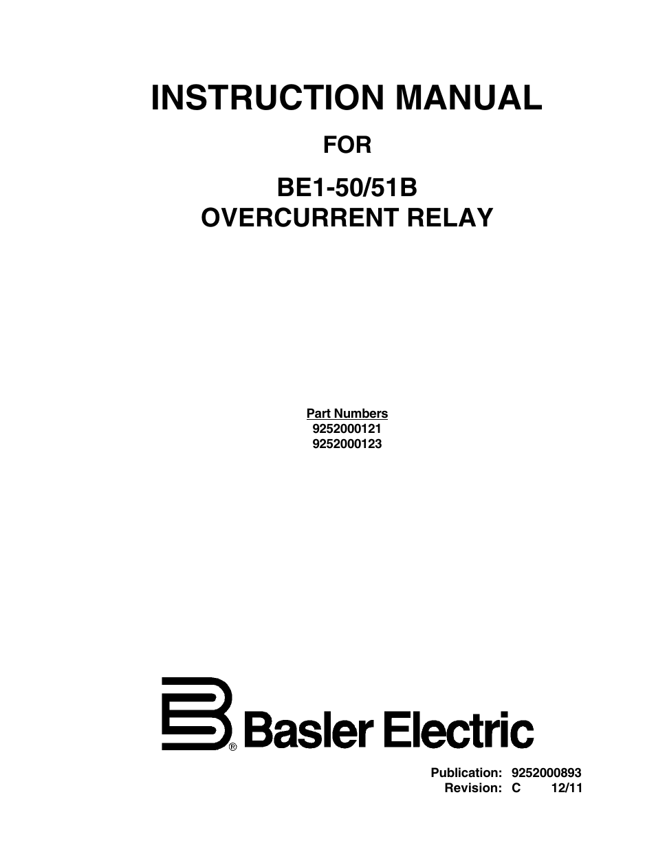 Basler Electric BE1-50/51B-121 User Manual | 72 pages