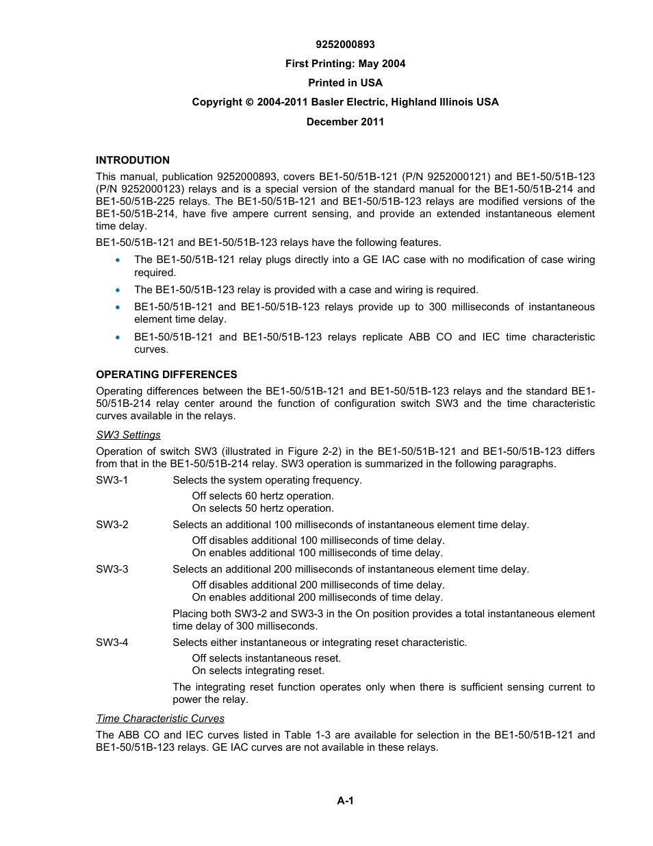Addendum | Basler Electric BE1-50/51B-121 User Manual | Page 3 / 72