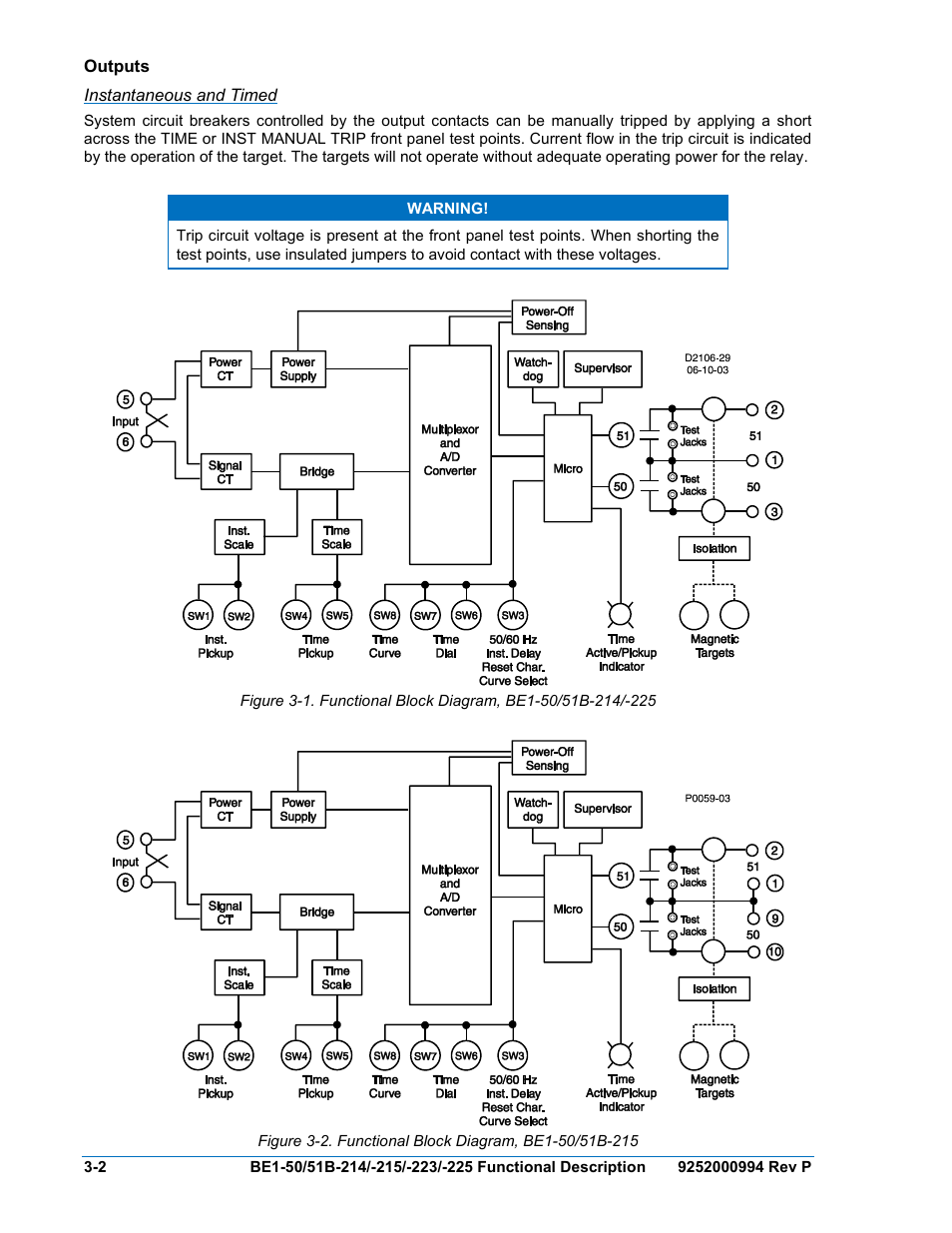 Outputs, Instantaneous and timed, Outputs -2 | Basler Electric BE1-50/51B-121 User Manual | Page 32 / 72