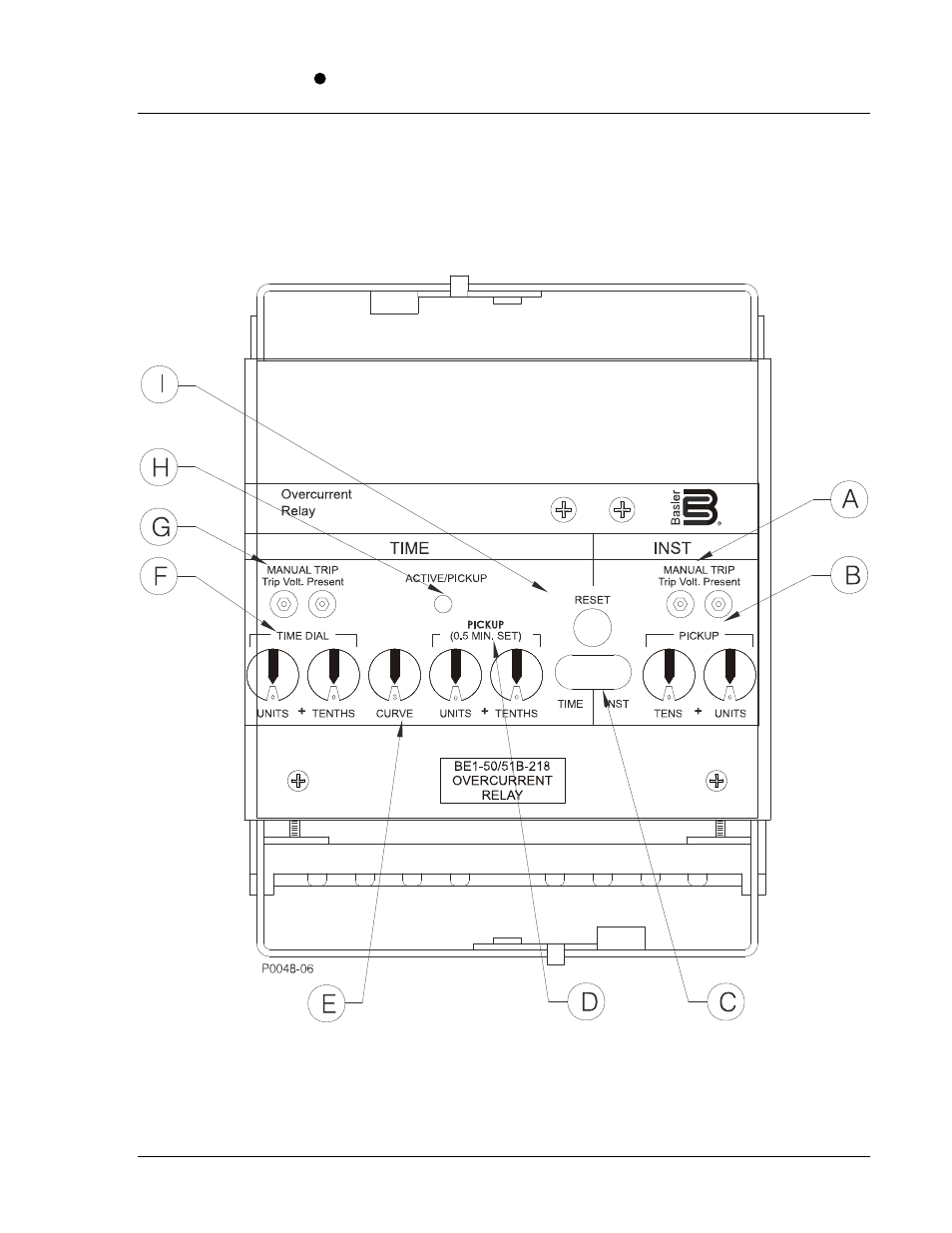 Introduction, Section 2, Controls and indicators -1 | Introduction -1, Figure 2-1. front panel controls and indicators -1 | Basler Electric BE1-50/51B-218 User Manual | Page 23 / 68