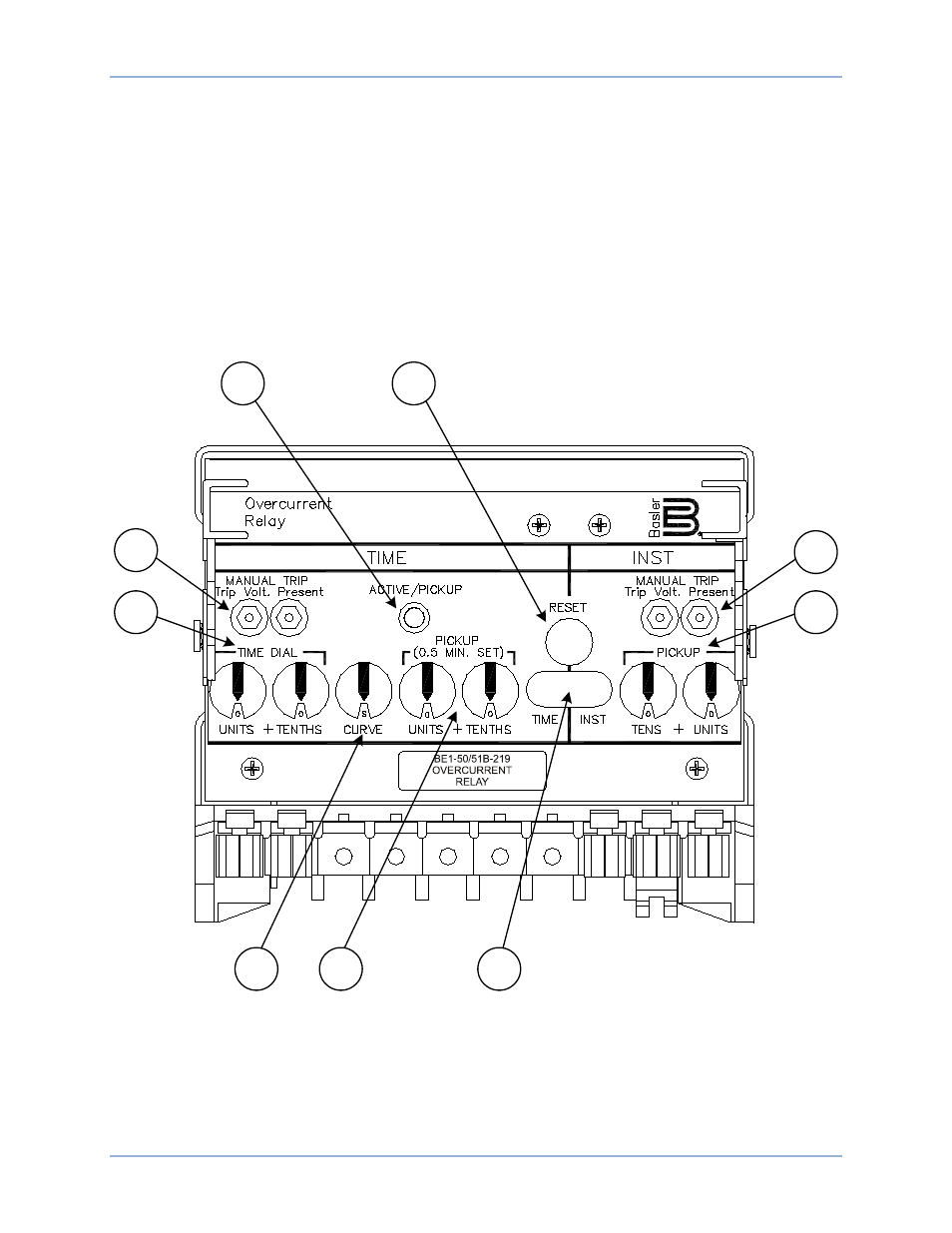 Controls and indicators, Ab c | Basler Electric BE1-50/51B-219 User Manual | Page 9 / 52