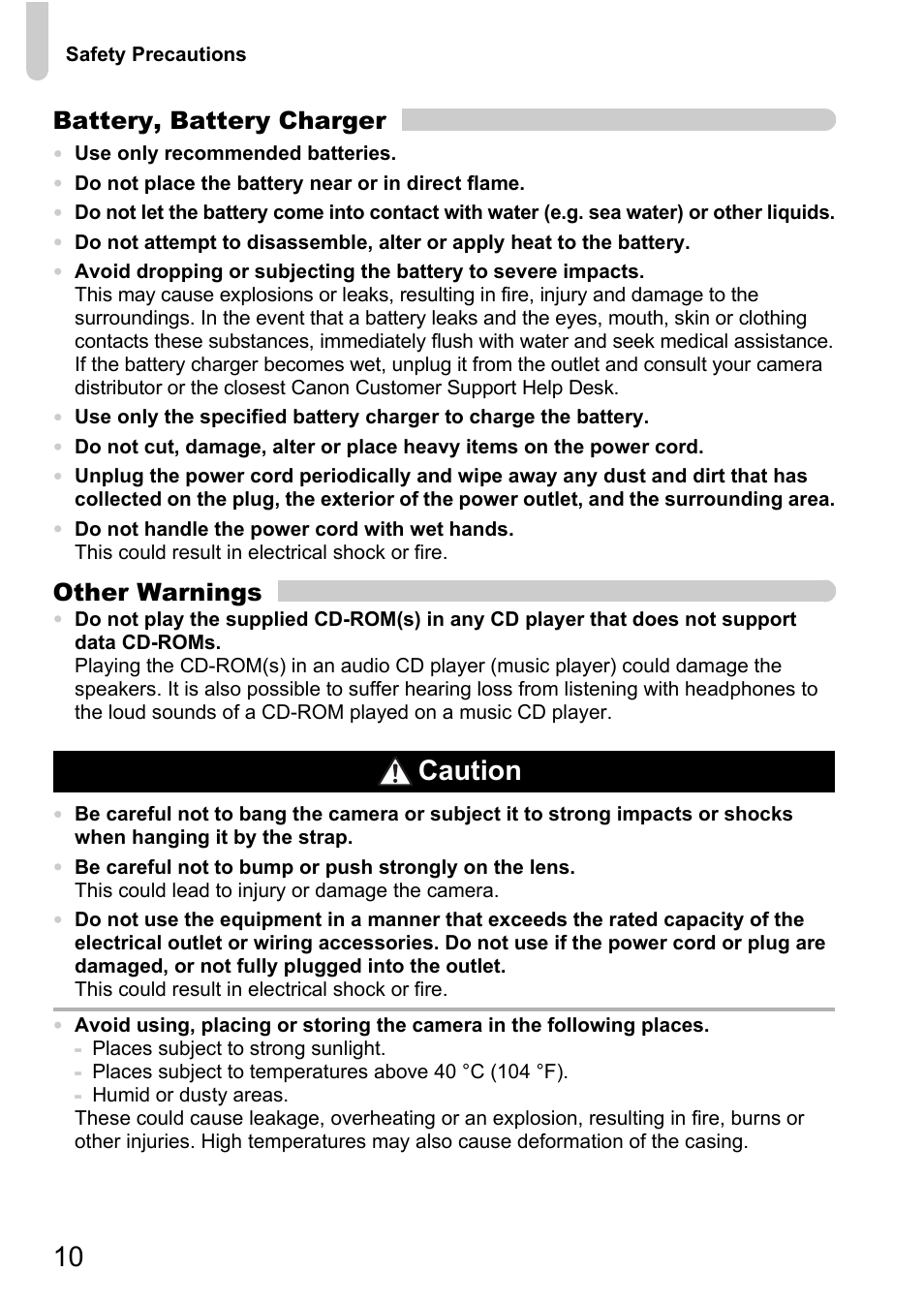 Caution | Canon IXUS 990IS User Manual | Page 10 / 162