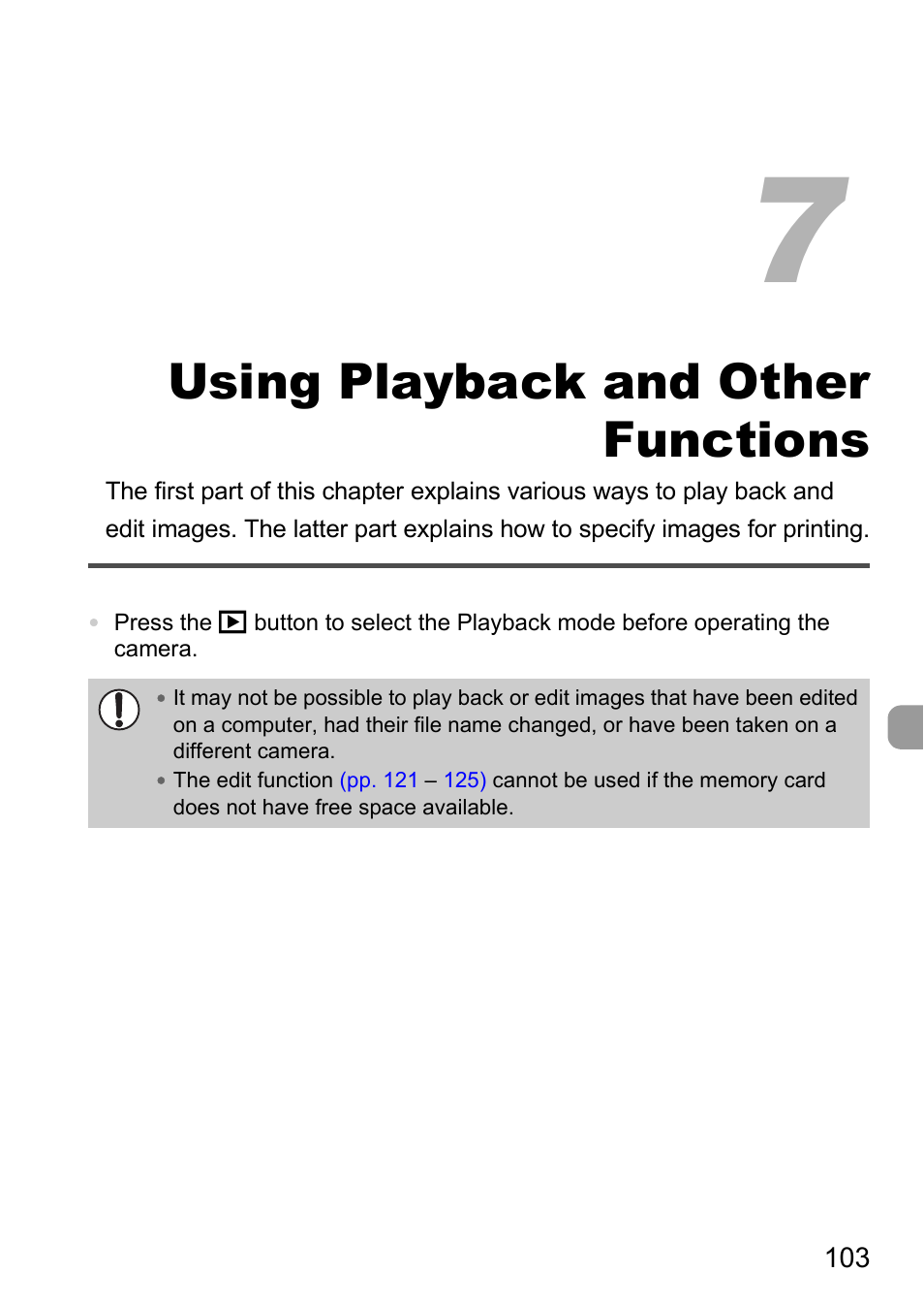 7 using playback and other functions, 7 using playback and other, Functions | Using playback and other functions | Canon IXUS 990IS User Manual | Page 103 / 162