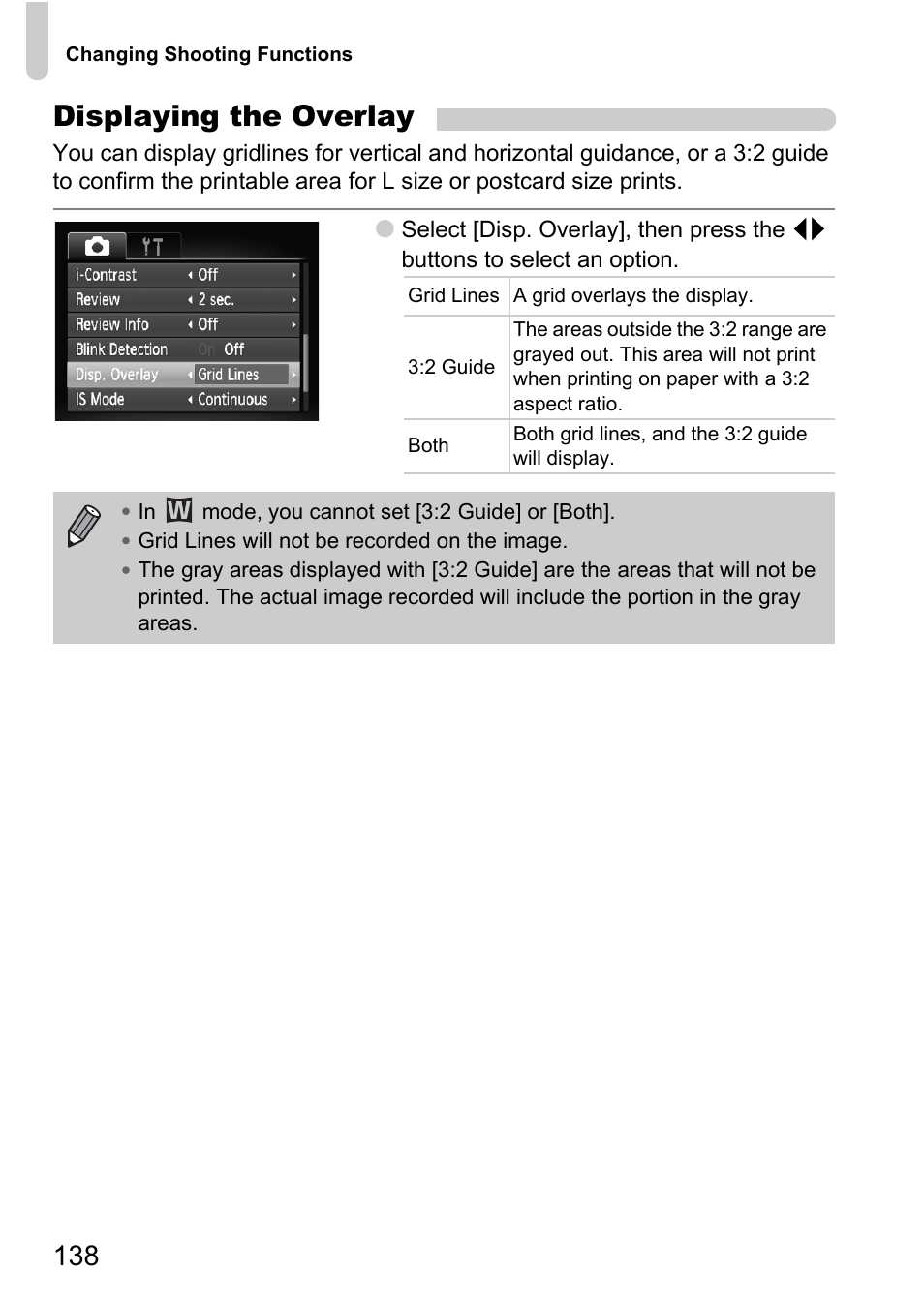 P. 138), Displaying the overlay | Canon IXUS 990IS User Manual | Page 138 / 162