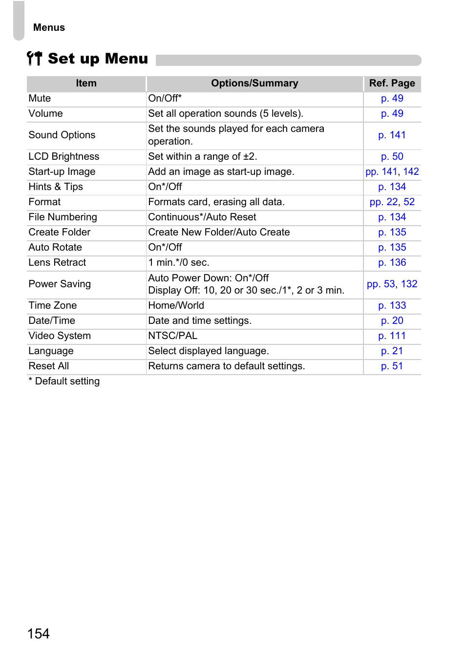 3 set up menu | Canon IXUS 990IS User Manual | Page 154 / 162