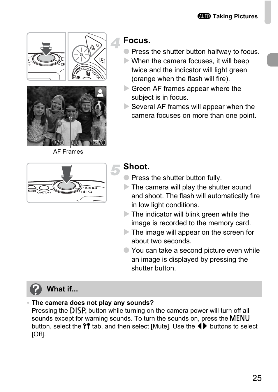 25 focus, Shoot | Canon IXUS 990IS User Manual | Page 25 / 162