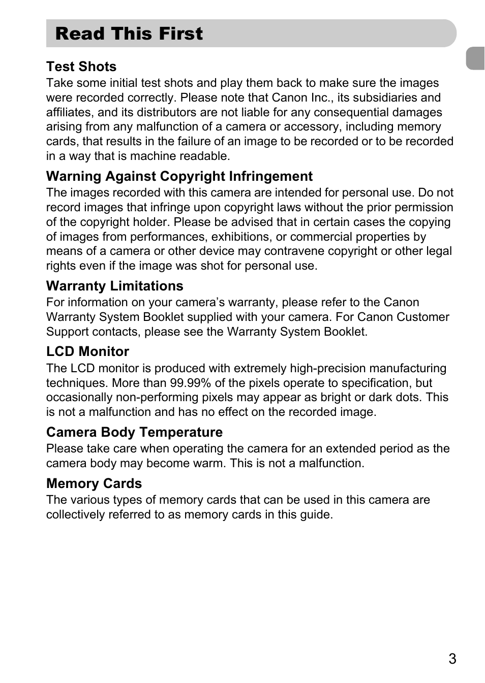 Read this first | Canon IXUS 990IS User Manual | Page 3 / 162