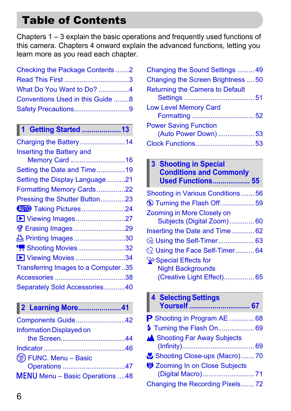 Canon IXUS 990IS User Manual | Page 6 / 162