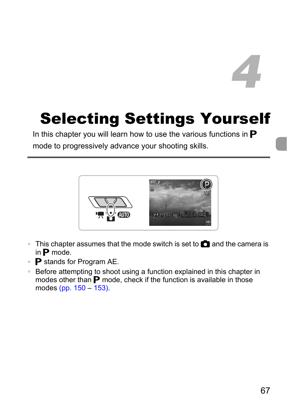 4 selecting settings yourself, 4 selecting settings, Yourself | Selecting settings yourself | Canon IXUS 990IS User Manual | Page 67 / 162