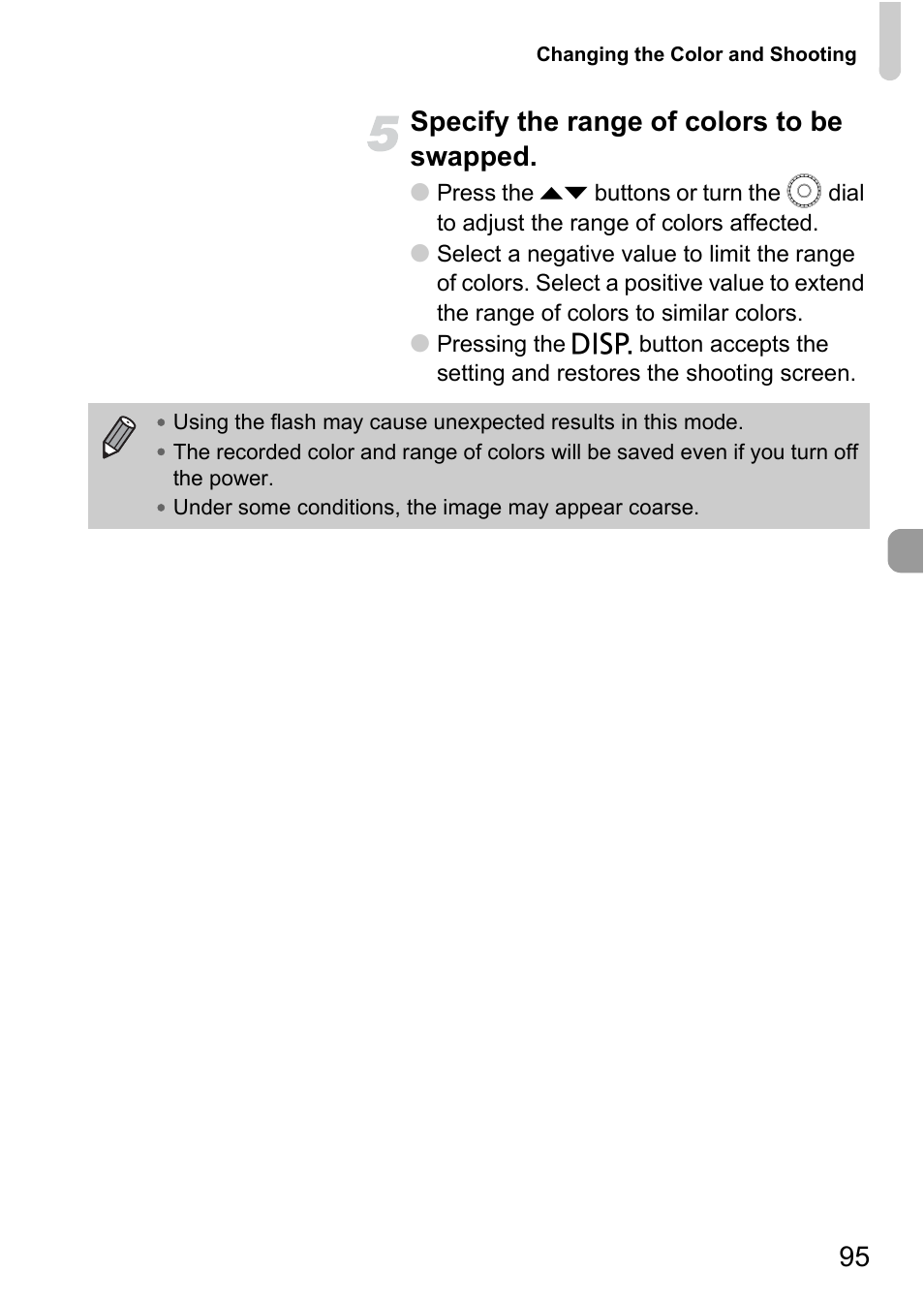 95 specify the range of colors to be swapped | Canon IXUS 990IS User Manual | Page 95 / 162