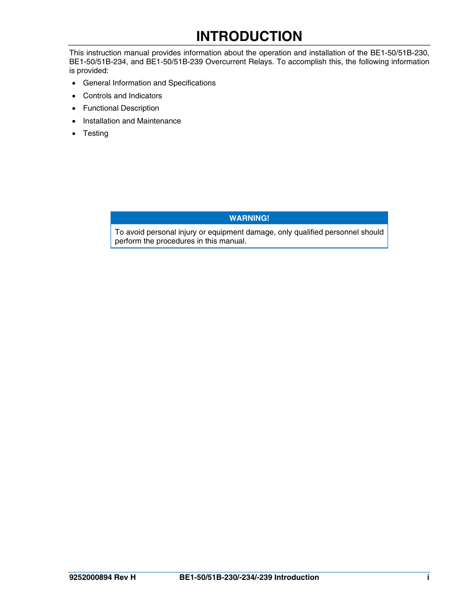Introduction | Basler Electric BE1-50/51B-230 User Manual | Page 3 / 76