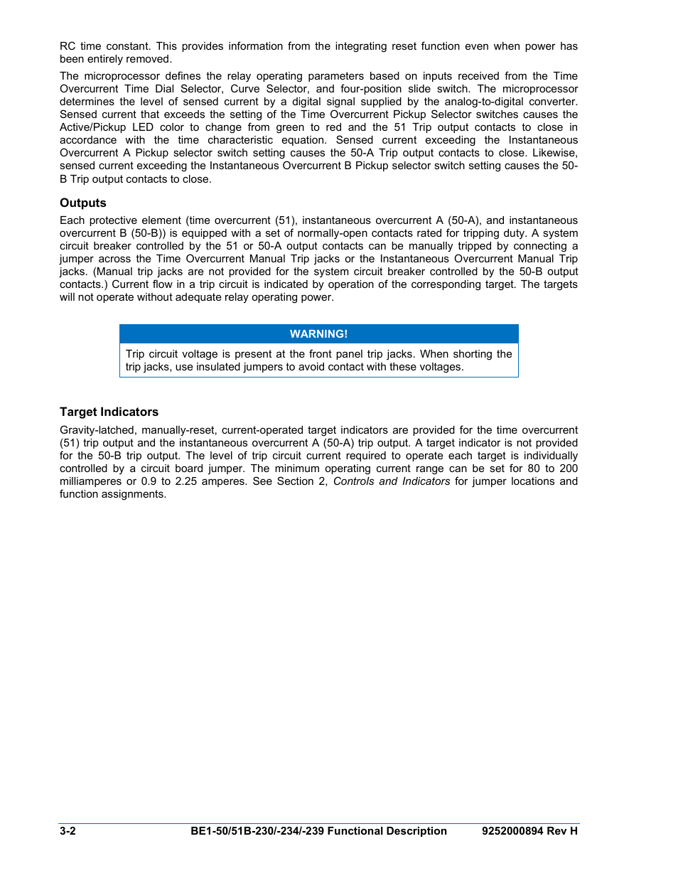 Outputs, Target indicators, Outputs -2 | Target indicators -2 | Basler Electric BE1-50/51B-230 User Manual | Page 30 / 76