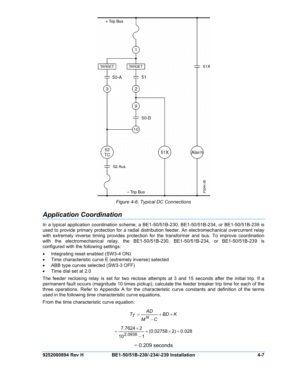 Application coordination, Application coordination -7, Figure 4-6. typical dc connections | Basler Electric BE1-50/51B-230 User Manual | Page 39 / 76