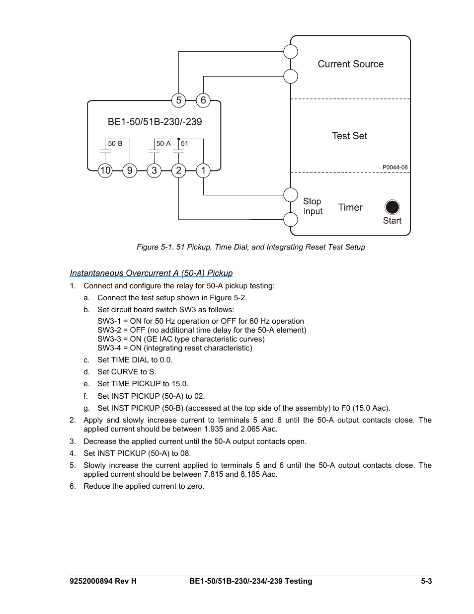 Instantaneous overcurrent a (50-a) pickup, Instantaneous overcurrent a (50-a) pickup -3 | Basler Electric BE1-50/51B-230 User Manual | Page 45 / 76