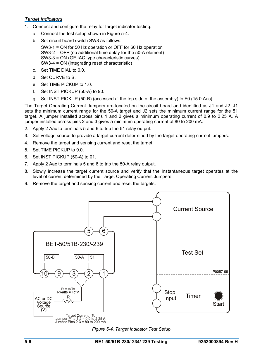 Target indicators, Target indicators -6, Figure 5-4. target indicator test setup | Basler Electric BE1-50/51B-230 User Manual | Page 48 / 76