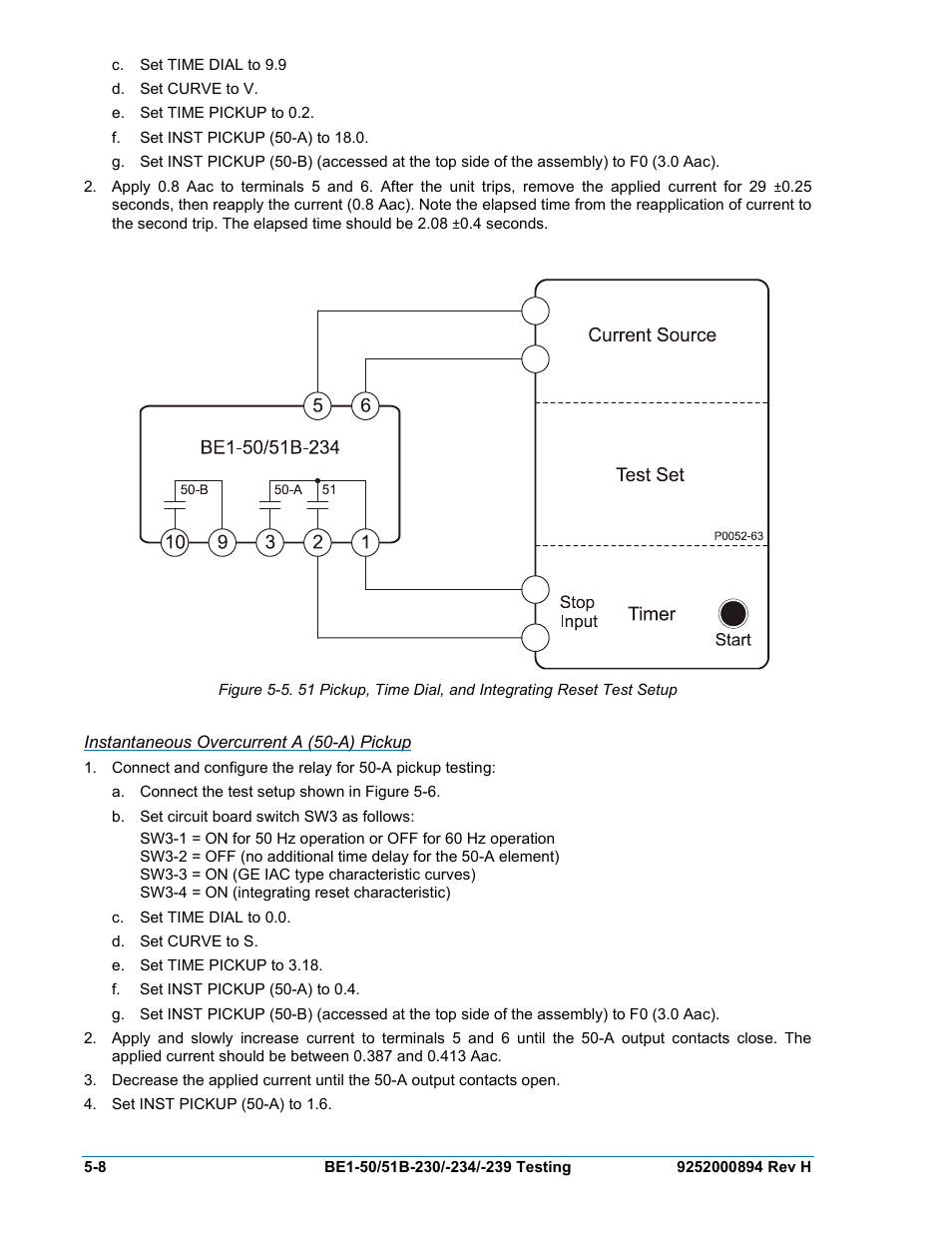 Instantaneous overcurrent a (50-a) pickup, Instantaneous overcurrent a (50-a) pickup -8 | Basler Electric BE1-50/51B-230 User Manual | Page 50 / 76