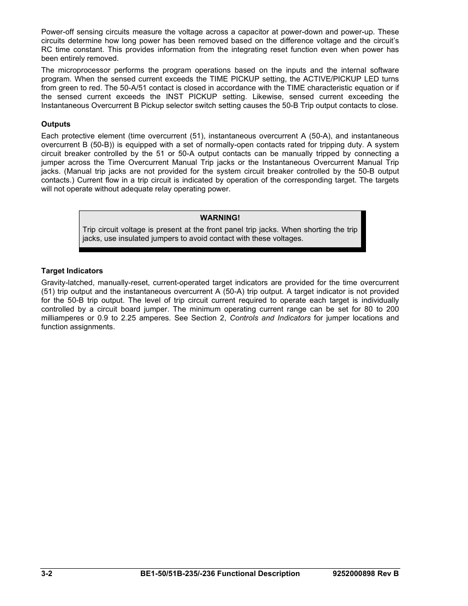 Outputs, Target indicators, Outputs -2 | Target indicators -2 | Basler Electric BE1-50/51B-235 User Manual | Page 28 / 68
