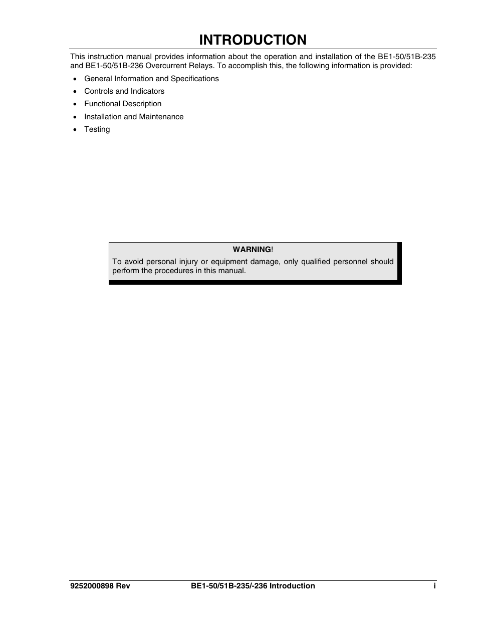 Introduction | Basler Electric BE1-50/51B-235 User Manual | Page 3 / 68