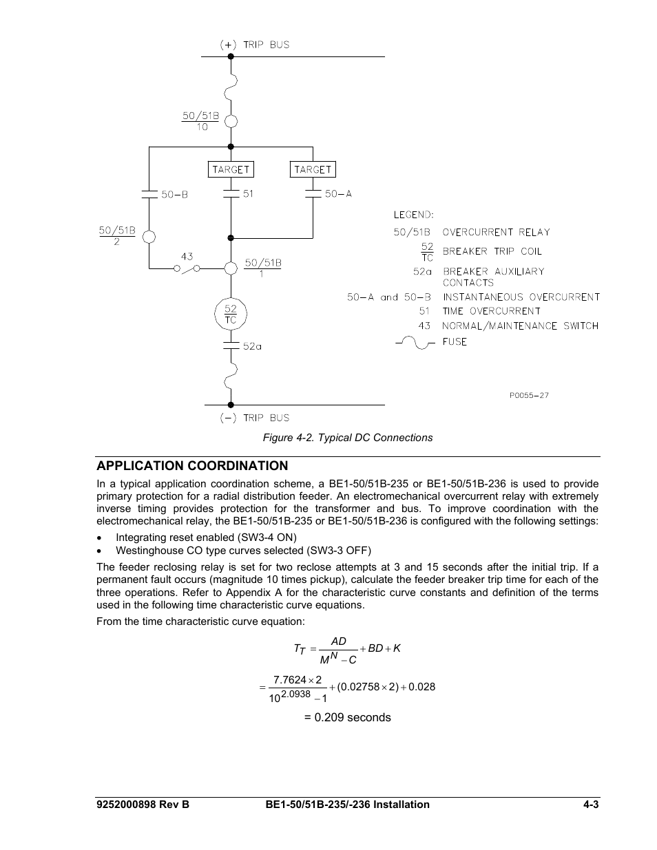 Application coordination, Application coordination -3, Figure 4-2. typical dc connections | Basler Electric BE1-50/51B-235 User Manual | Page 33 / 68