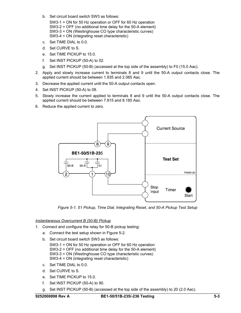 Instantaneous overcurrent b (50-b) pickup, Instantaneous overcurrent b (50-b) pickup -3 | Basler Electric BE1-50/51B-235 User Manual | Page 39 / 68