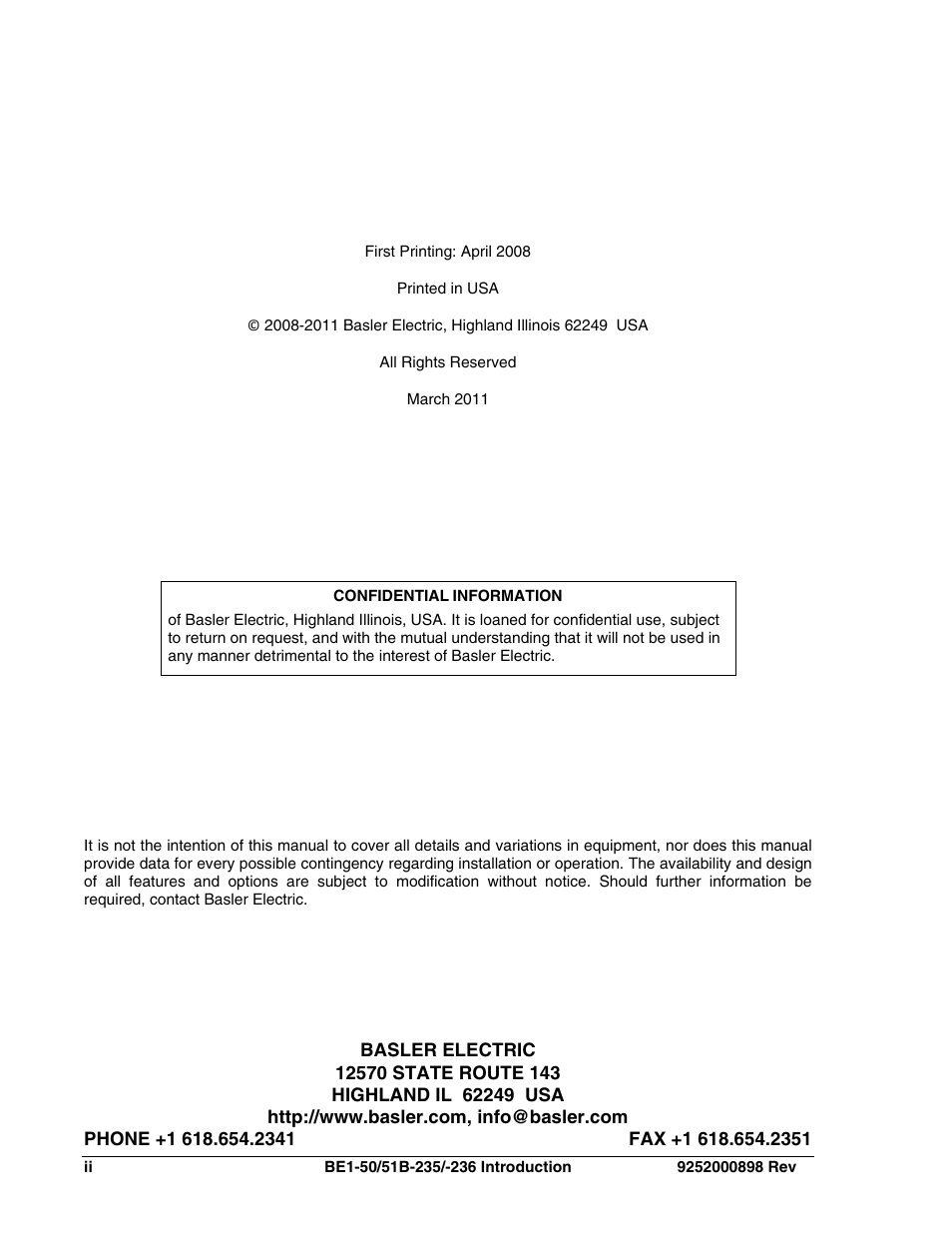 Basler Electric BE1-50/51B-235 User Manual | Page 4 / 68