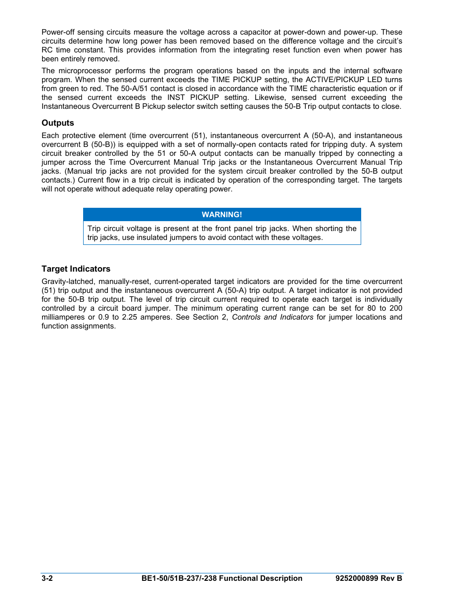 Outputs, Target indicators, Outputs -2 | Target indicators -2 | Basler Electric BE1-50/51B-237 User Manual | Page 30 / 70