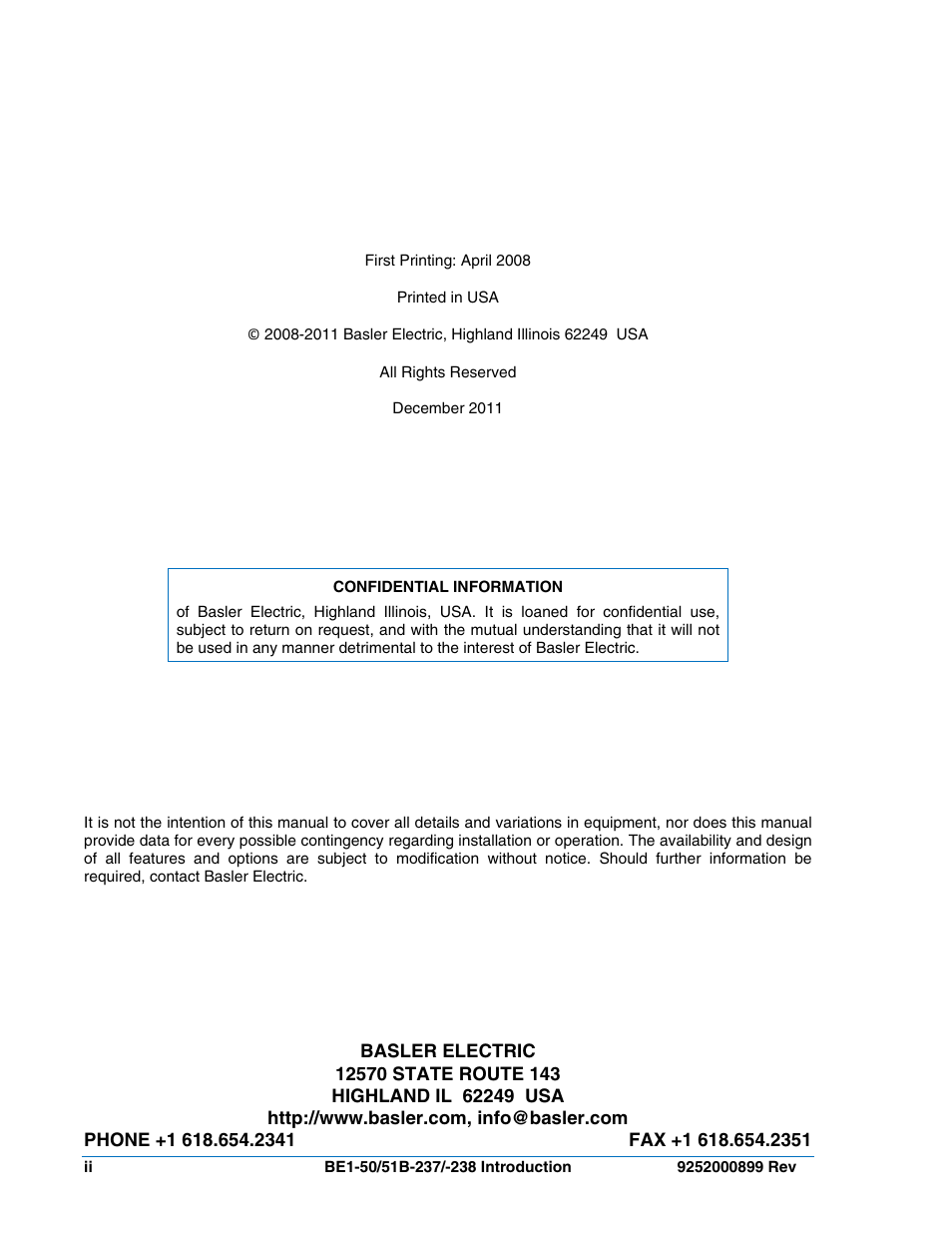 Basler Electric BE1-50/51B-237 User Manual | Page 4 / 70