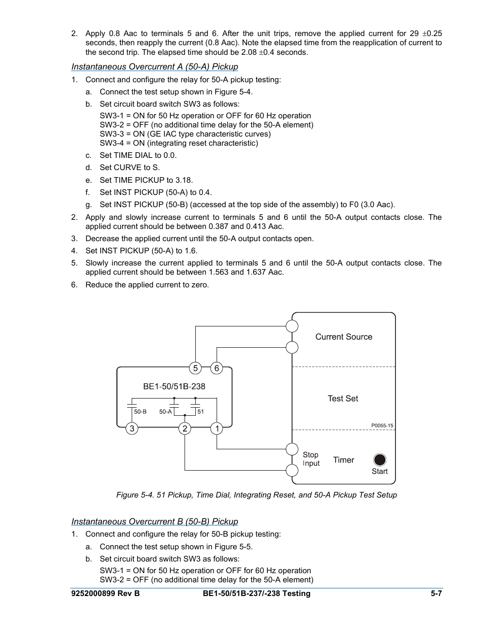 Instantaneous overcurrent a (50-a) pickup, Instantaneous overcurrent b (50-b) pickup, Instantaneous overcurrent a (50-a) pickup -7 | Instantaneous overcurrent b (50-b) pickup -7 | Basler Electric BE1-50/51B-237 User Manual | Page 45 / 70