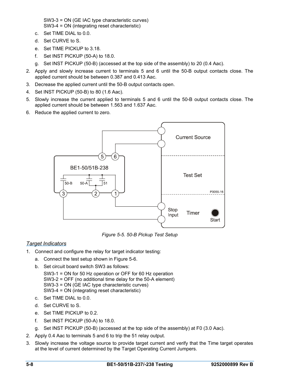 Target indicators, Target indicators -8, Figure 5-3. 50-b pickup test setup | Basler Electric BE1-50/51B-237 User Manual | Page 46 / 70