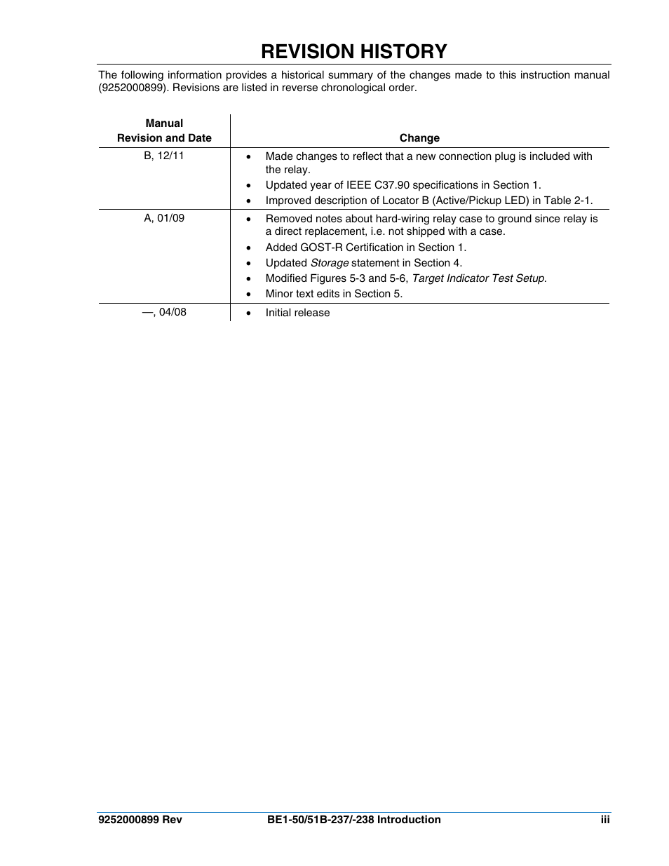 Revision history | Basler Electric BE1-50/51B-237 User Manual | Page 5 / 70