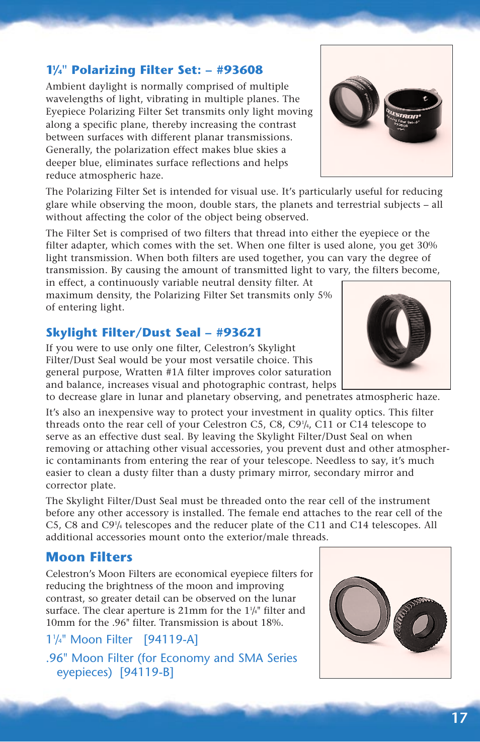 Polarizing, skylight, moon, Moon filters | Canon 93517 User Manual | Page 17 / 36