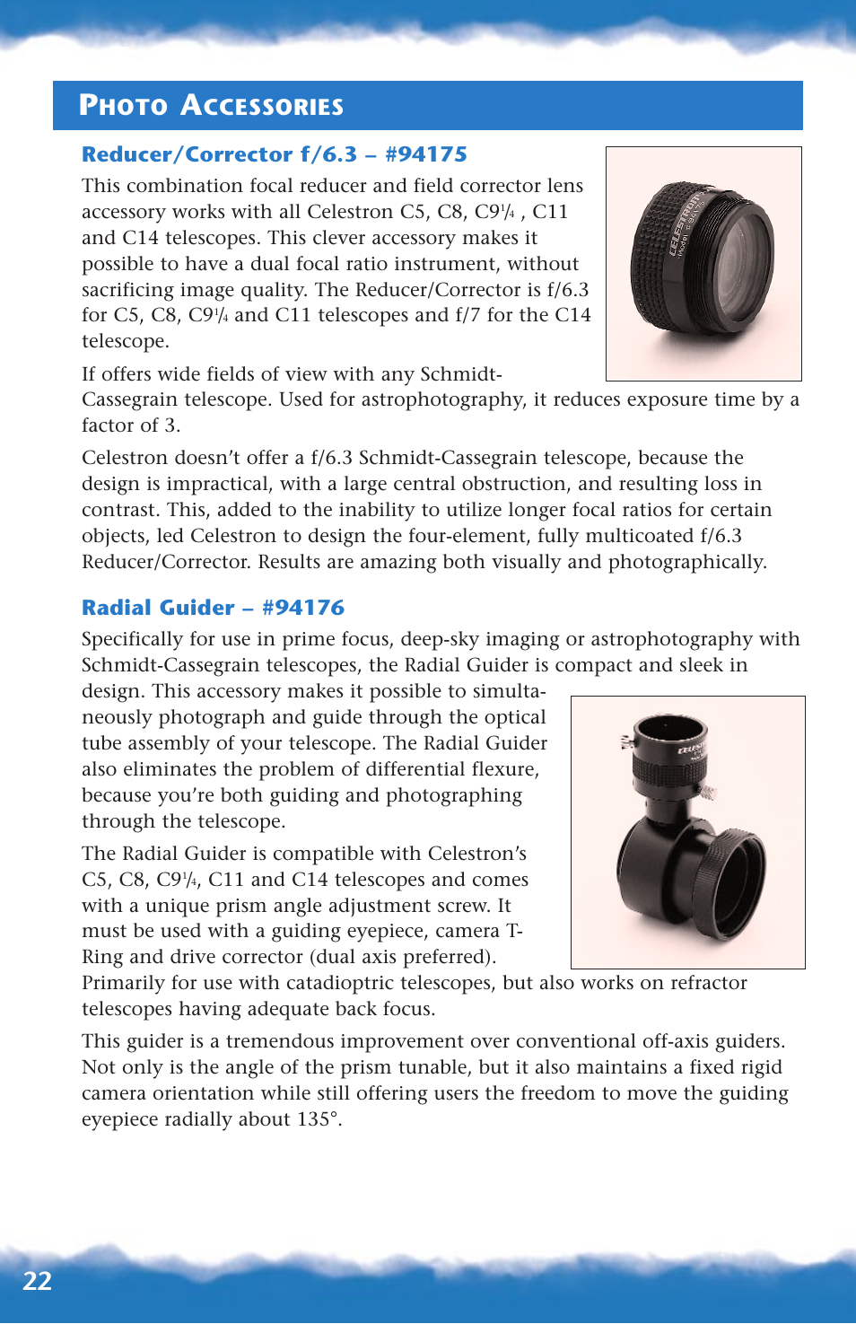 Reducer/corrector f/6.3, Radial guider, Hoto | Ccessories | Canon 93517 User Manual | Page 22 / 36