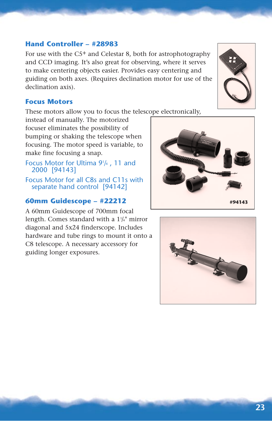 Hand controller, Focus motors, Guidescope | Focus motor for ultima 9 | Canon 93517 User Manual | Page 23 / 36