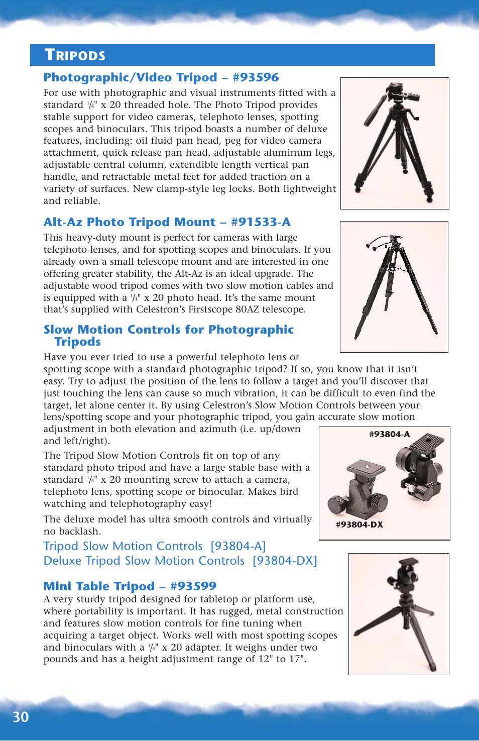 Tripods and accessories, Ripods, Slow motion controls for photographic tripods | Canon 93517 User Manual | Page 30 / 36