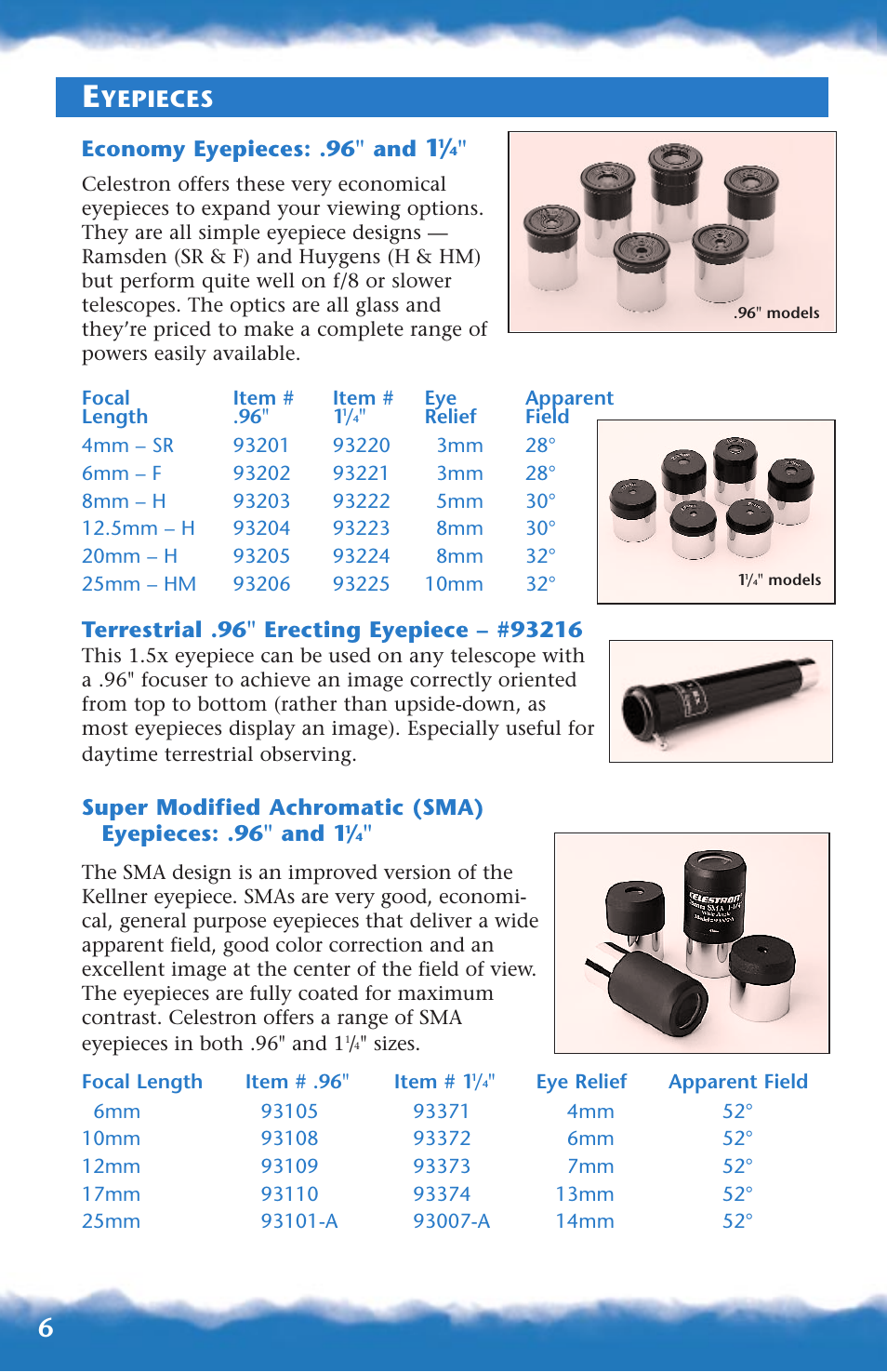 Economy, terrestrial, sma, Yepieces, Economy eyepieces: .96" and | Canon 93517 User Manual | Page 6 / 36