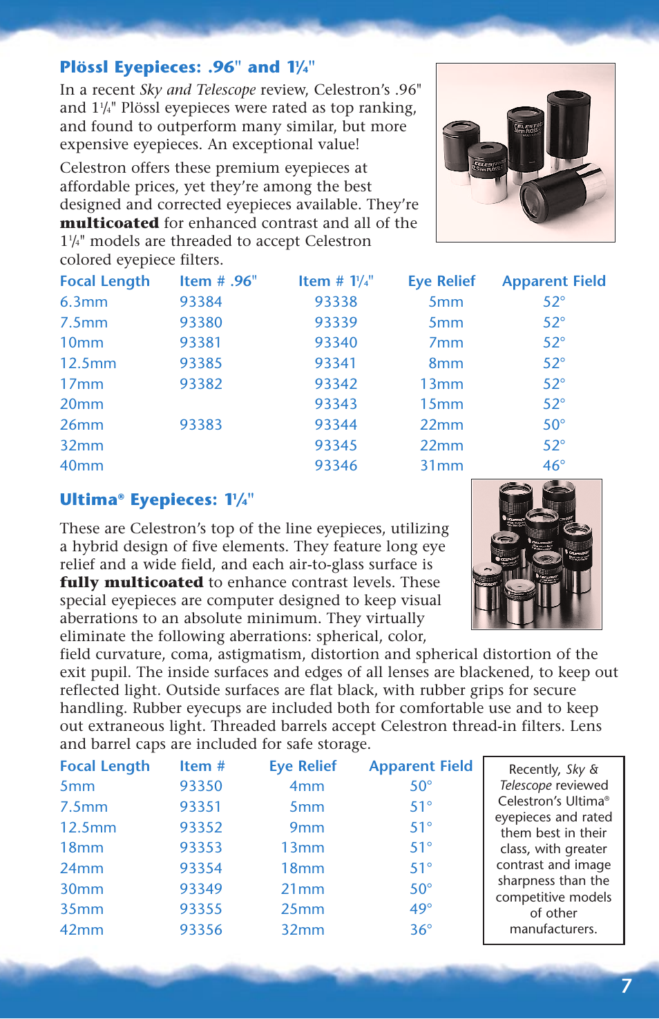 Plössl, ultima, Plössl eyepieces: .96" and 1, Ultima | Eyepieces: 1 | Canon 93517 User Manual | Page 7 / 36