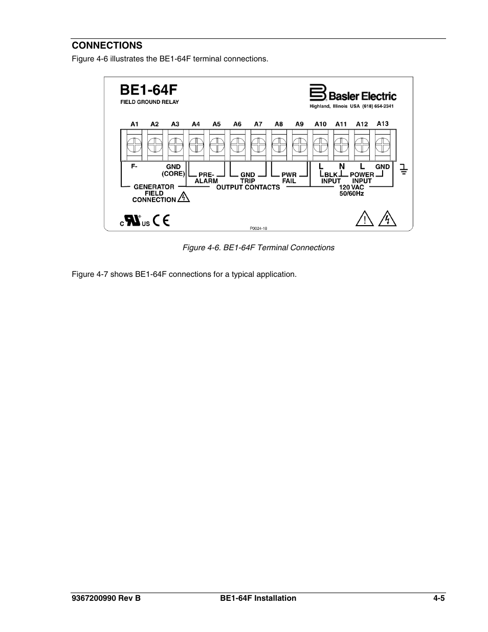 Connections | Basler Electric BE1-64F User Manual | Page 23 / 30