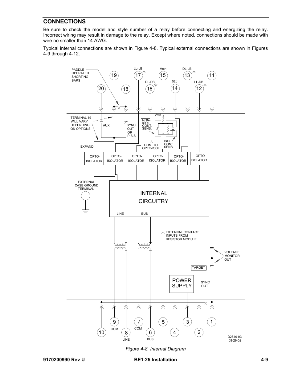 Connections, Connections -9, Figure 4-8. internal diagram -9 | Internal circuitry, Power supply | Basler Electric BE1-25 User Manual | Page 49 / 66