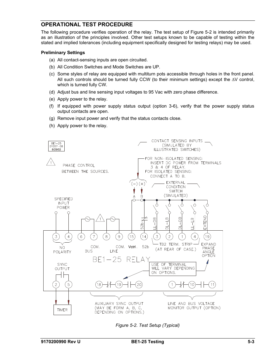 Operational test procedure, Preliminary settings, Operational test procedure -3 | Preliminary settings -3, Figure 5-2. test setup (typical) -3 | Basler Electric BE1-25 User Manual | Page 59 / 66
