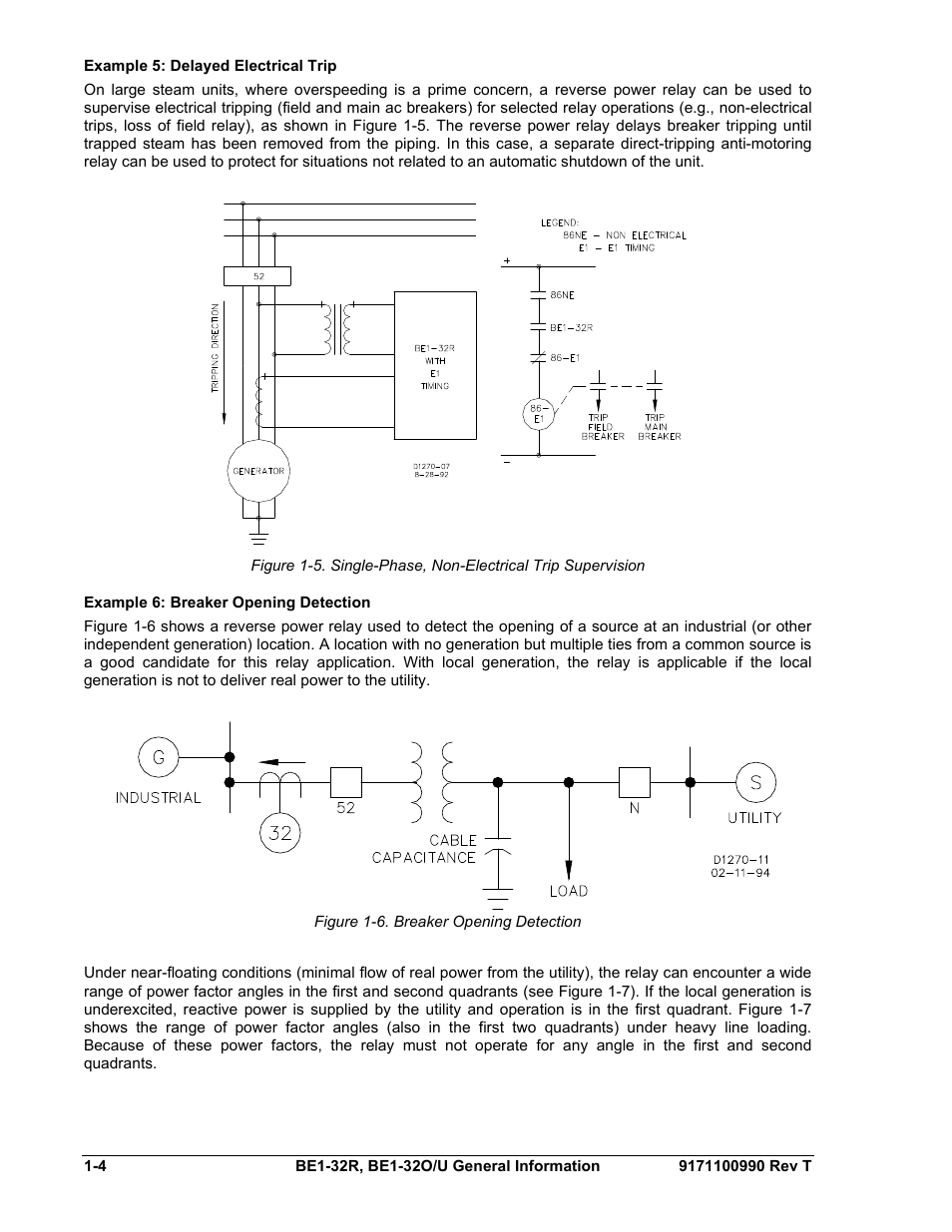 Example 5: delayed electrical trip, Example 6: breaker opening detection, Example 5: delayed electrical trip -4 | Example 6: breaker opening detection -4, Figure 1-6. breaker opening detection -4 | Basler Electric BE1-32R User Manual | Page 14 / 82