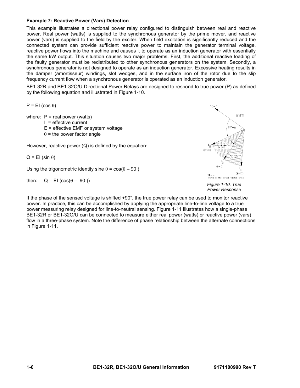 Example 7: reactive power (vars) detection, Example 7: reactive power (vars) detection -6 | Basler Electric BE1-32R User Manual | Page 16 / 82