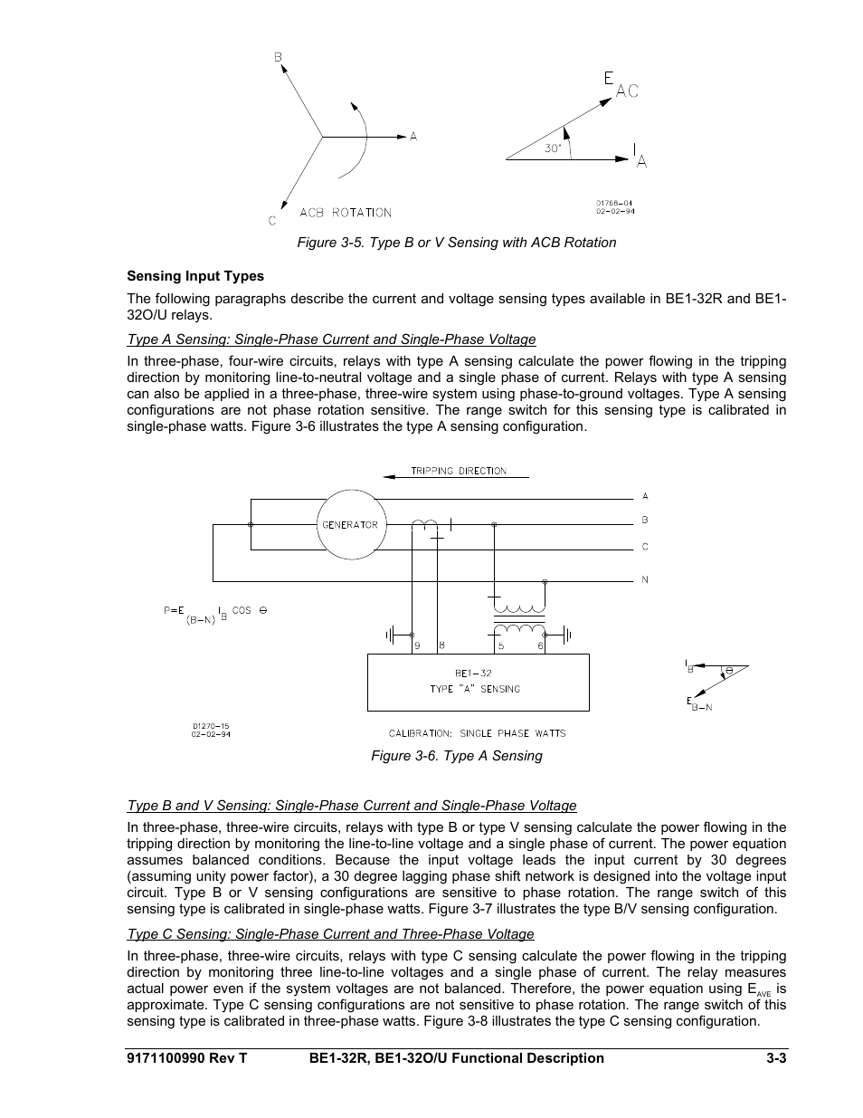 Sensing input types, Sensing input types -3, Figure 3-6. type a sensing -3 | Figure | Basler Electric BE1-32R User Manual | Page 31 / 82